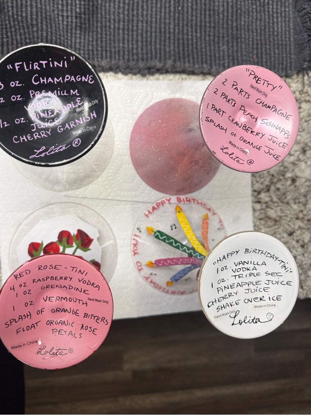 Lolita Pink, Black and White Cocktail Glass Lid Set